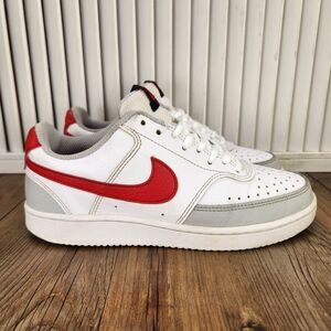 Nike Court Vision Lo Womens 6.5 White Gray Red Leather Sneakers Shoes FD0284-100